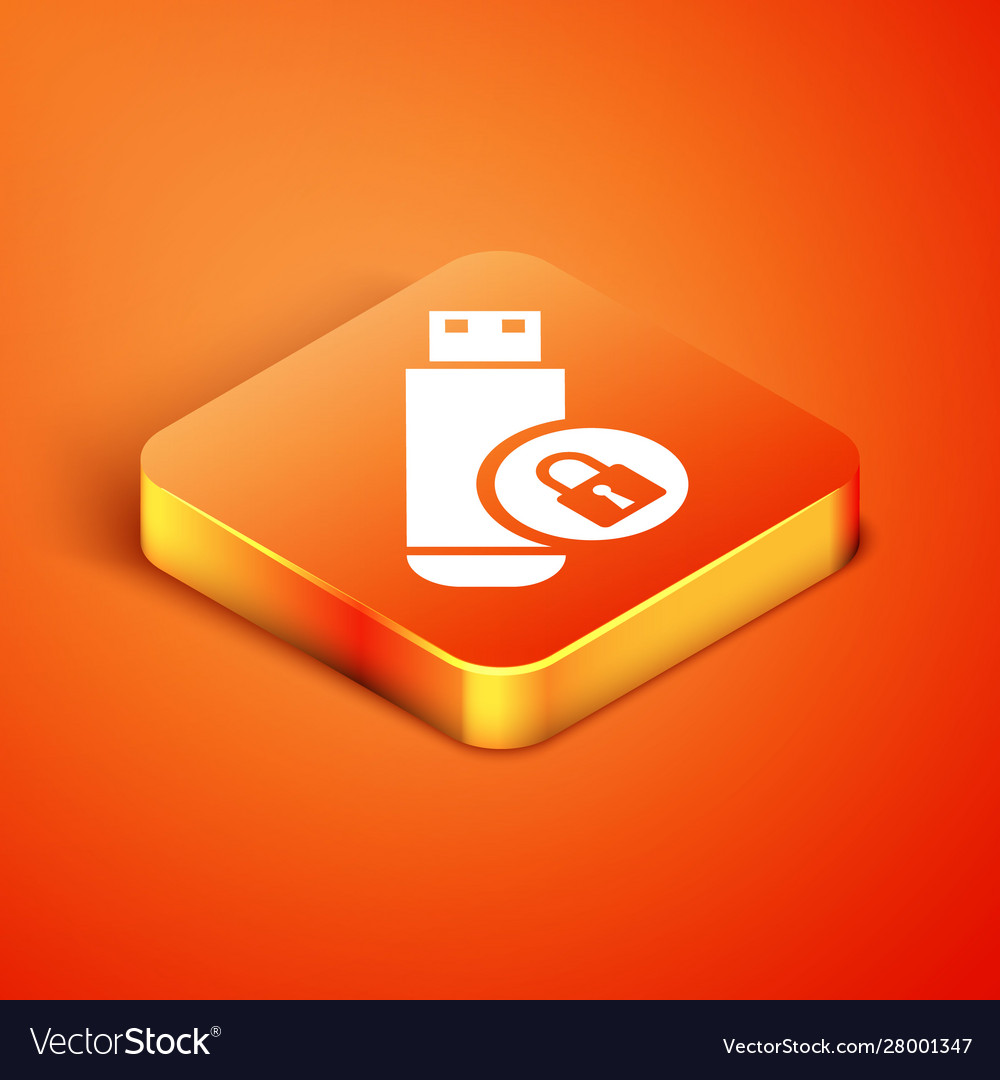 Isometric usb flash drive with closed padlock icon