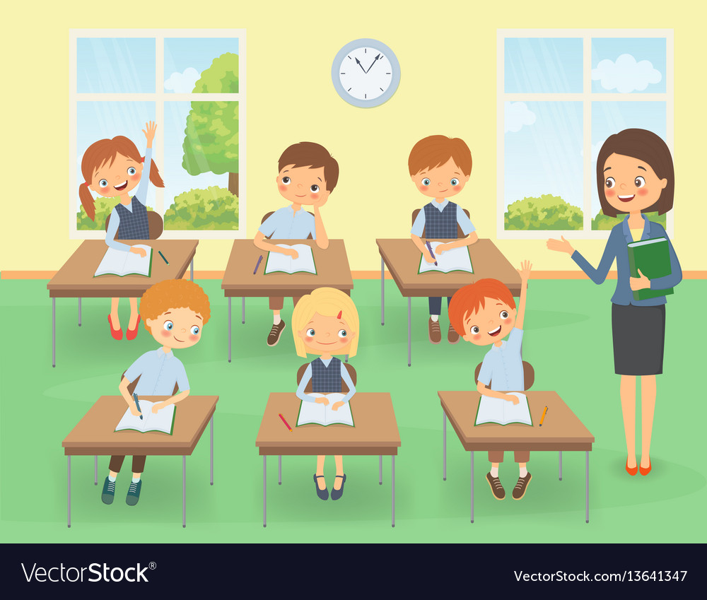 Teacher With Pupils At A Lesson Royalty Free Vector Image