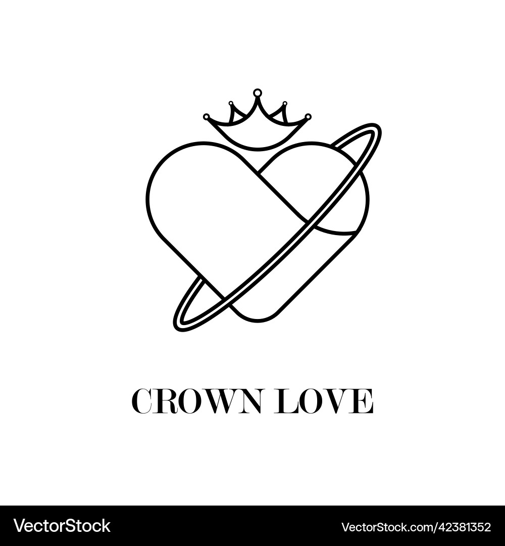 Crown love logo outline icon on white background Vector Image