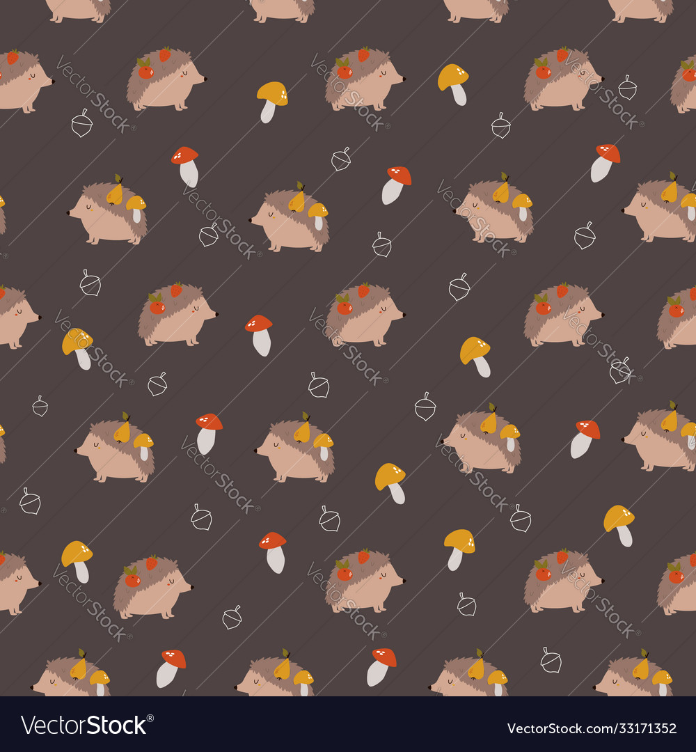 Cute seamless pattern with funny hedgehogs vector image Cute seamless pattern with funny hedgehogs