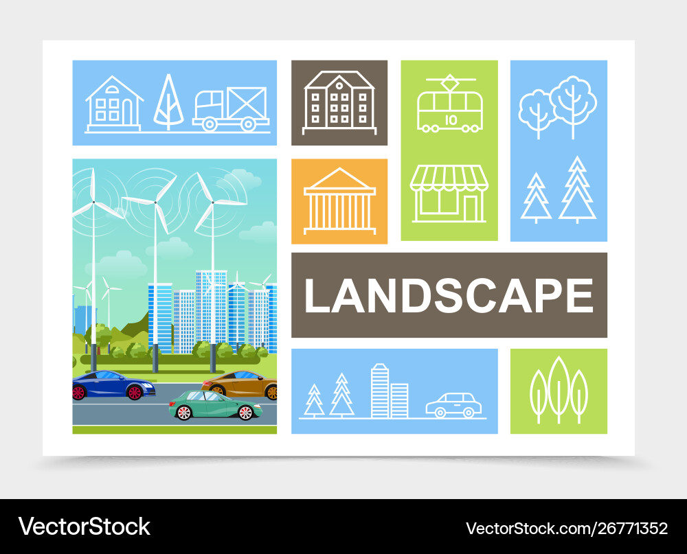 Flat city landscape composition Royalty Free Vector Image