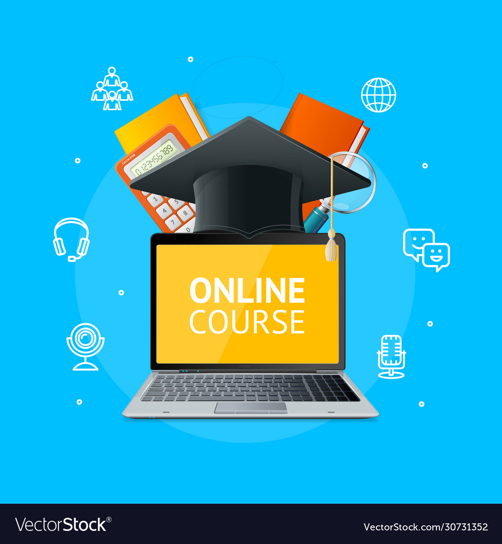 Online course education concept with realistic Vector Image