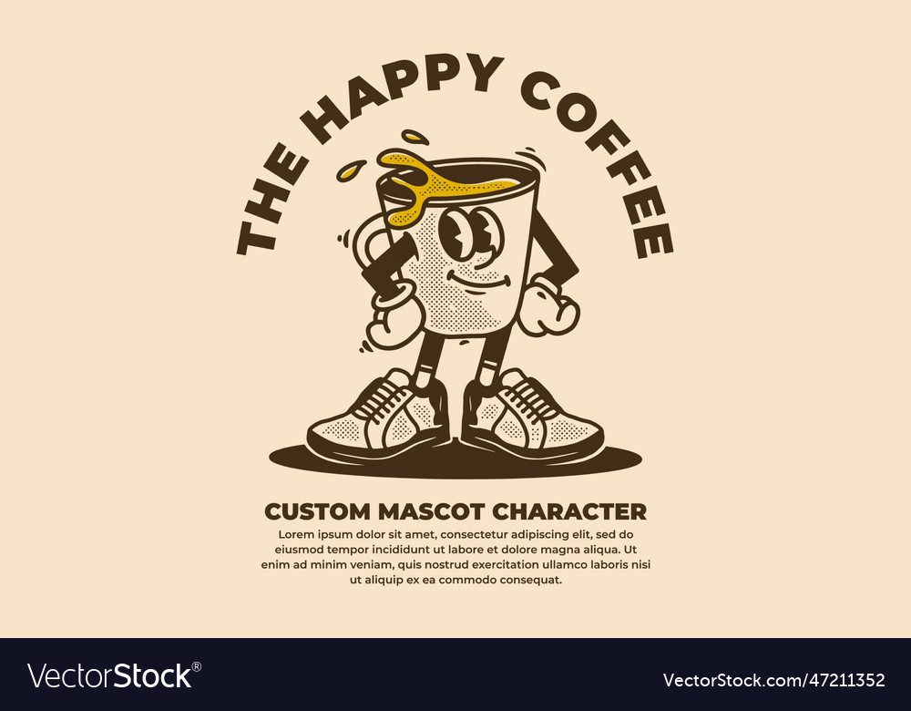 Vintage mascot character of coffee cup Royalty Free Vector