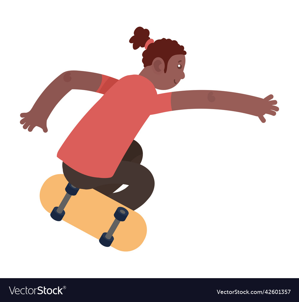 afro teenager girl with skateboard anime character vector