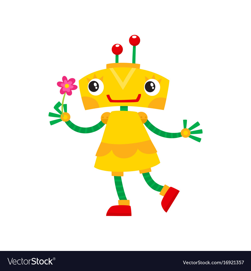 Robot deals girl cartoon