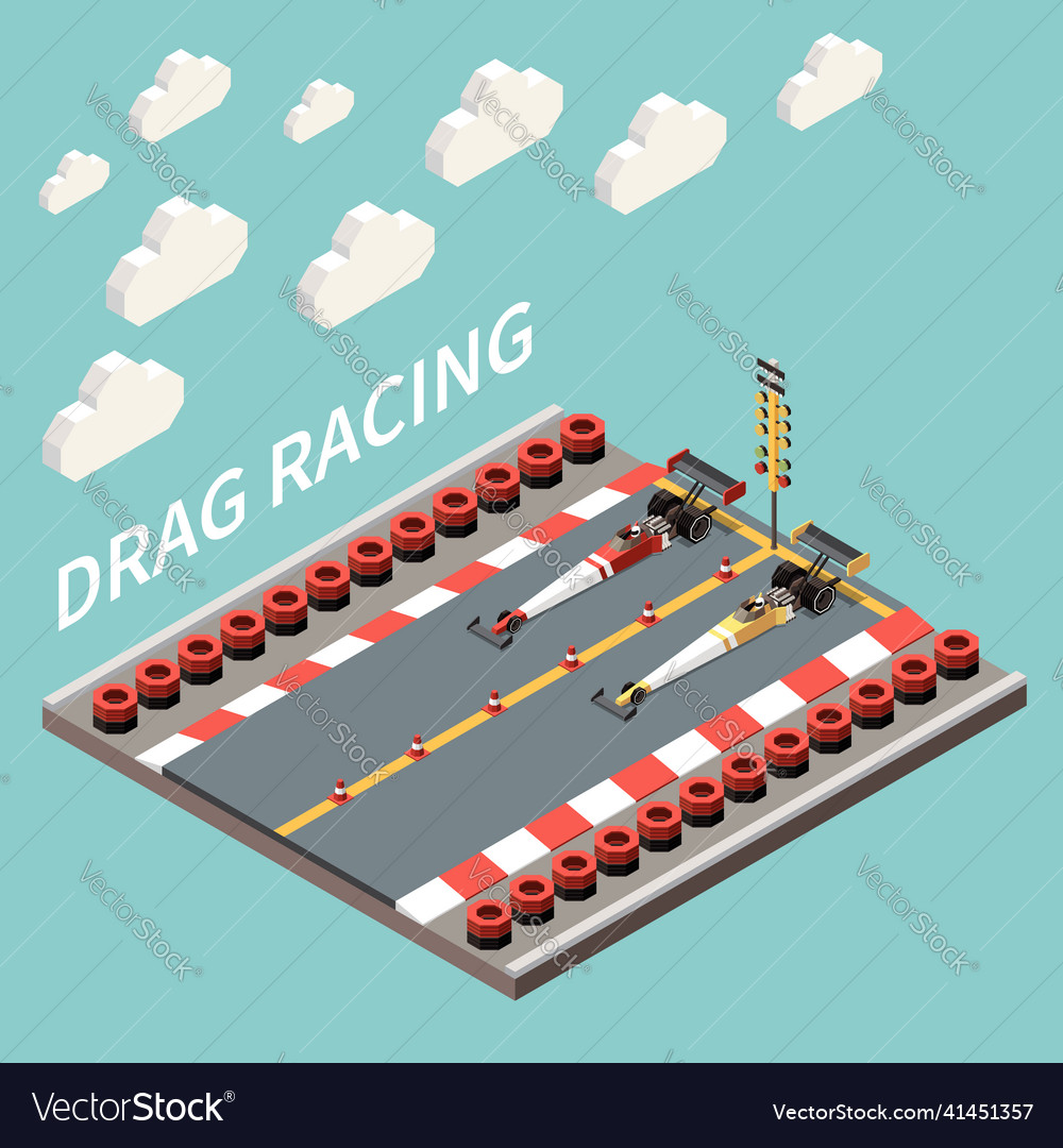 Isometric drag racing composition Royalty Free Vector Image