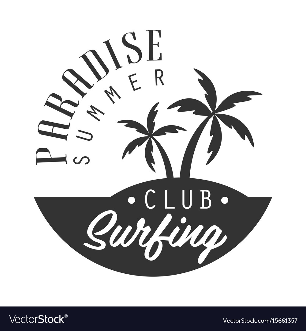 Paradise summer surfing club logo template black Vector Image