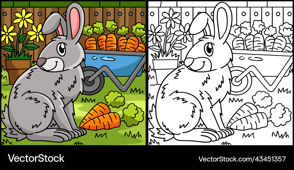 Rabbit coloring page colored Royalty Free Vector Image