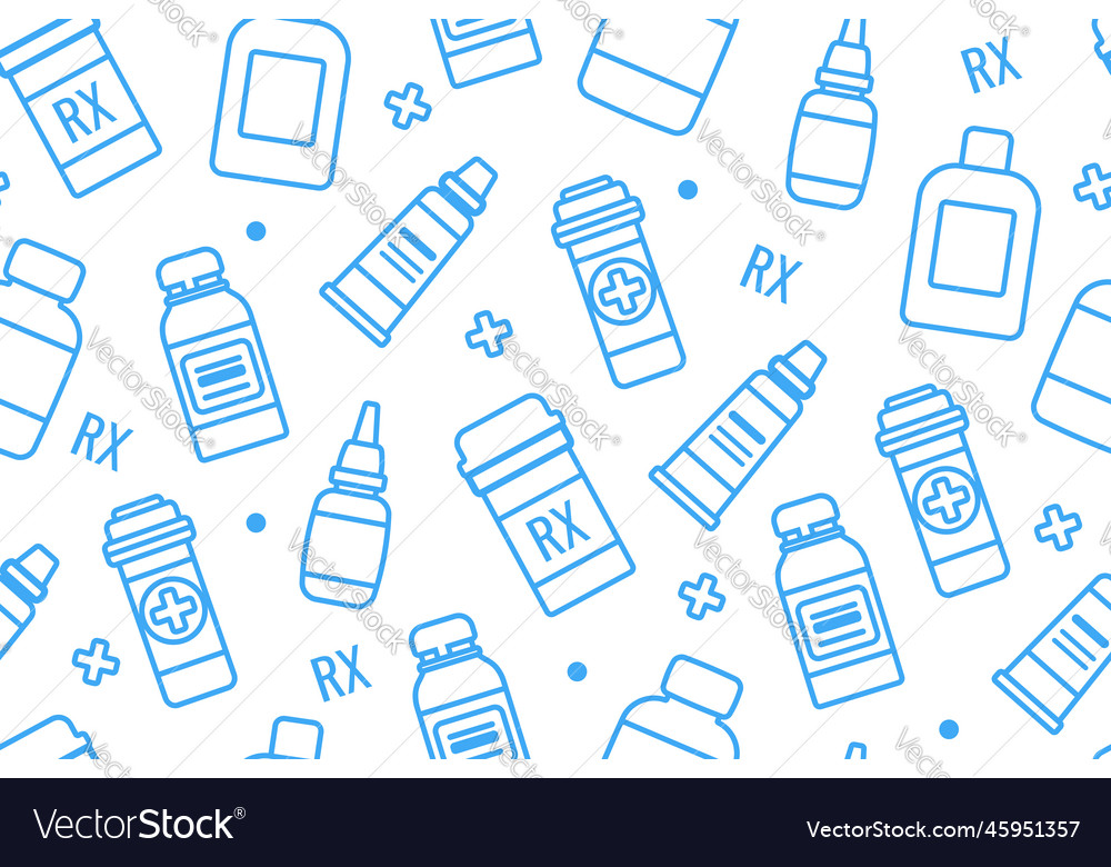 Seamless pattern with line icons medical bottles
