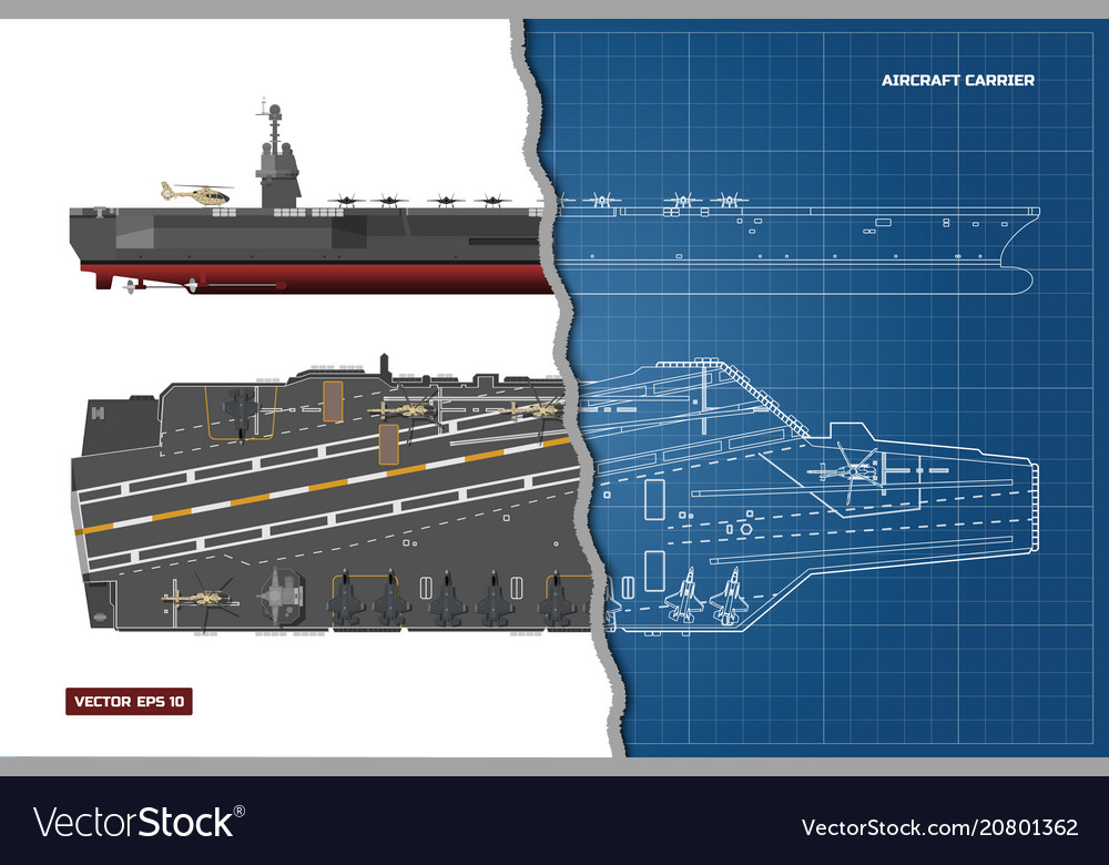 Blueprint aircraft carrier military ship Vector Image