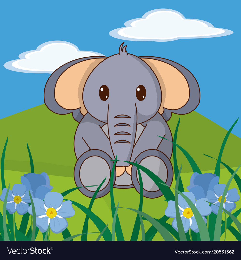 Elephant cute animal in landscape Royalty Free Vector Image