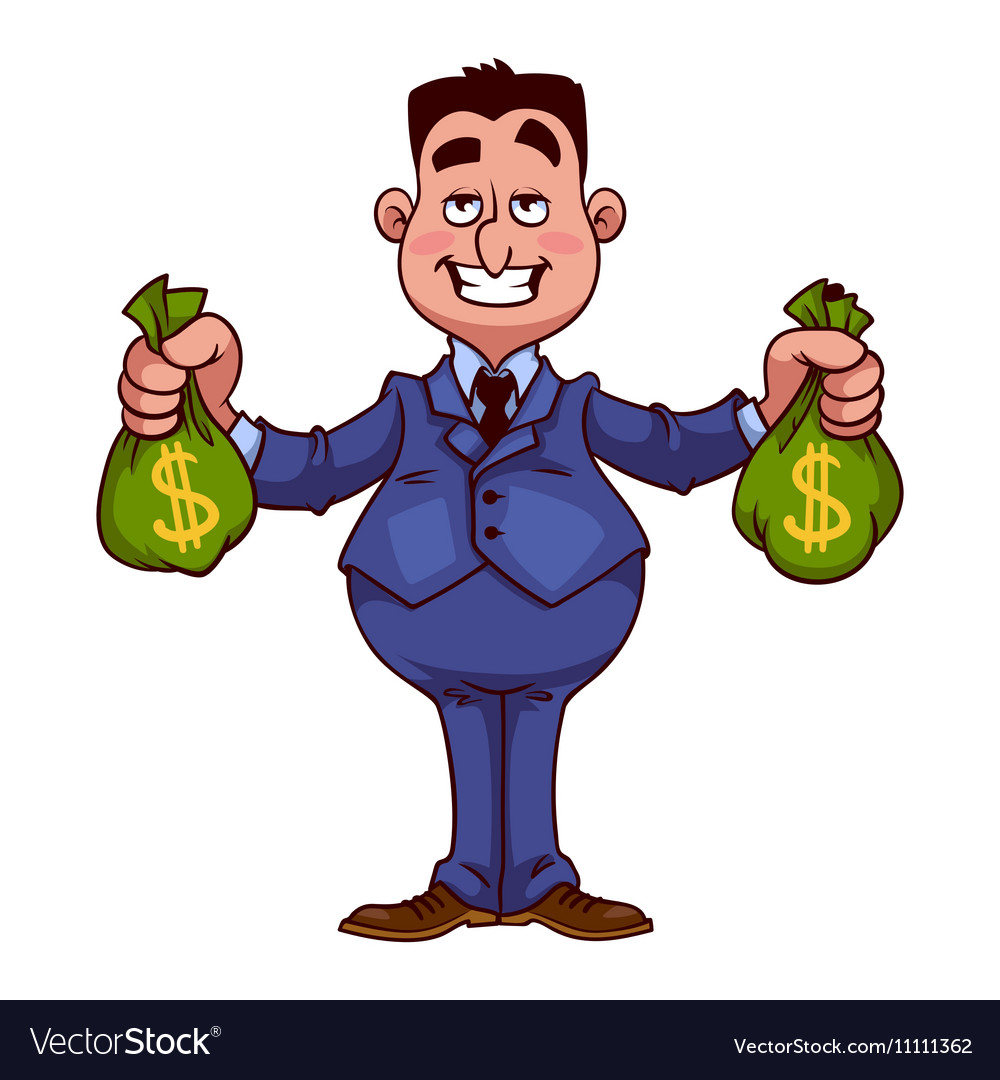 Happy businessman with bags of money Royalty Free Vector