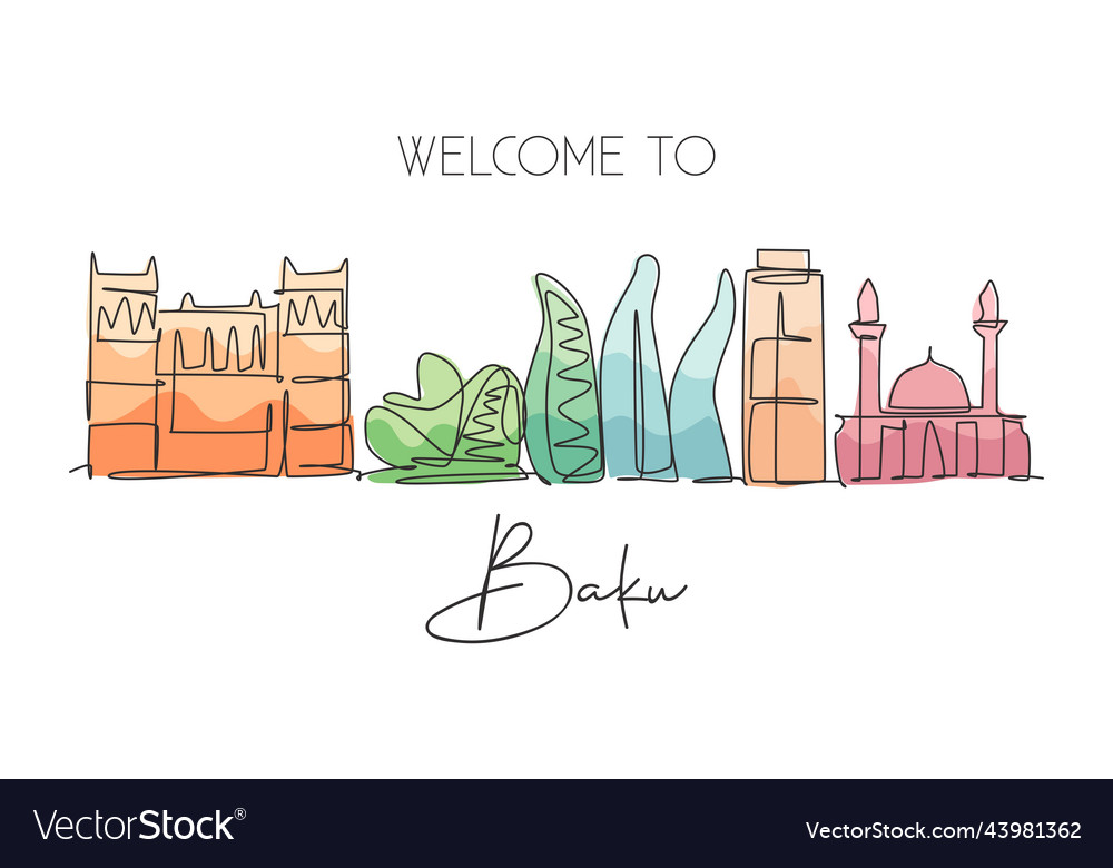 One single line drawing of baku city skyline Vector Image