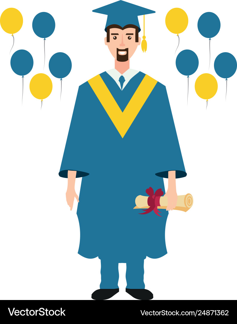 Young man graduated with balloons air Royalty Free Vector