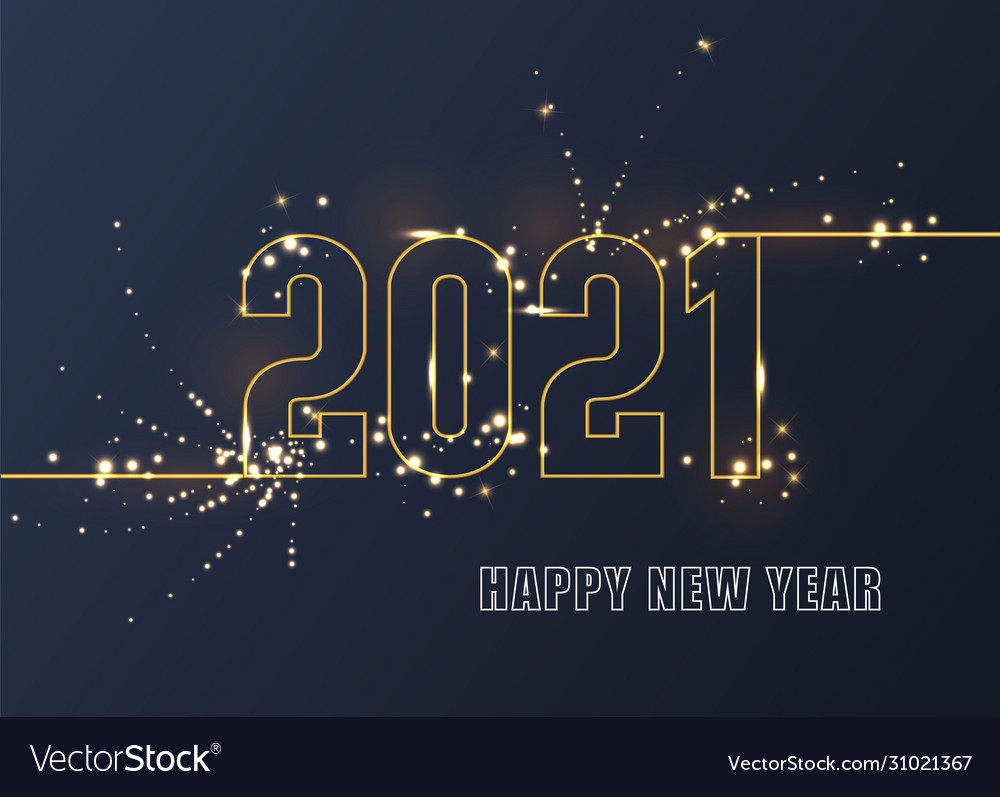 2021 new year elegant gold text with light Vector Image