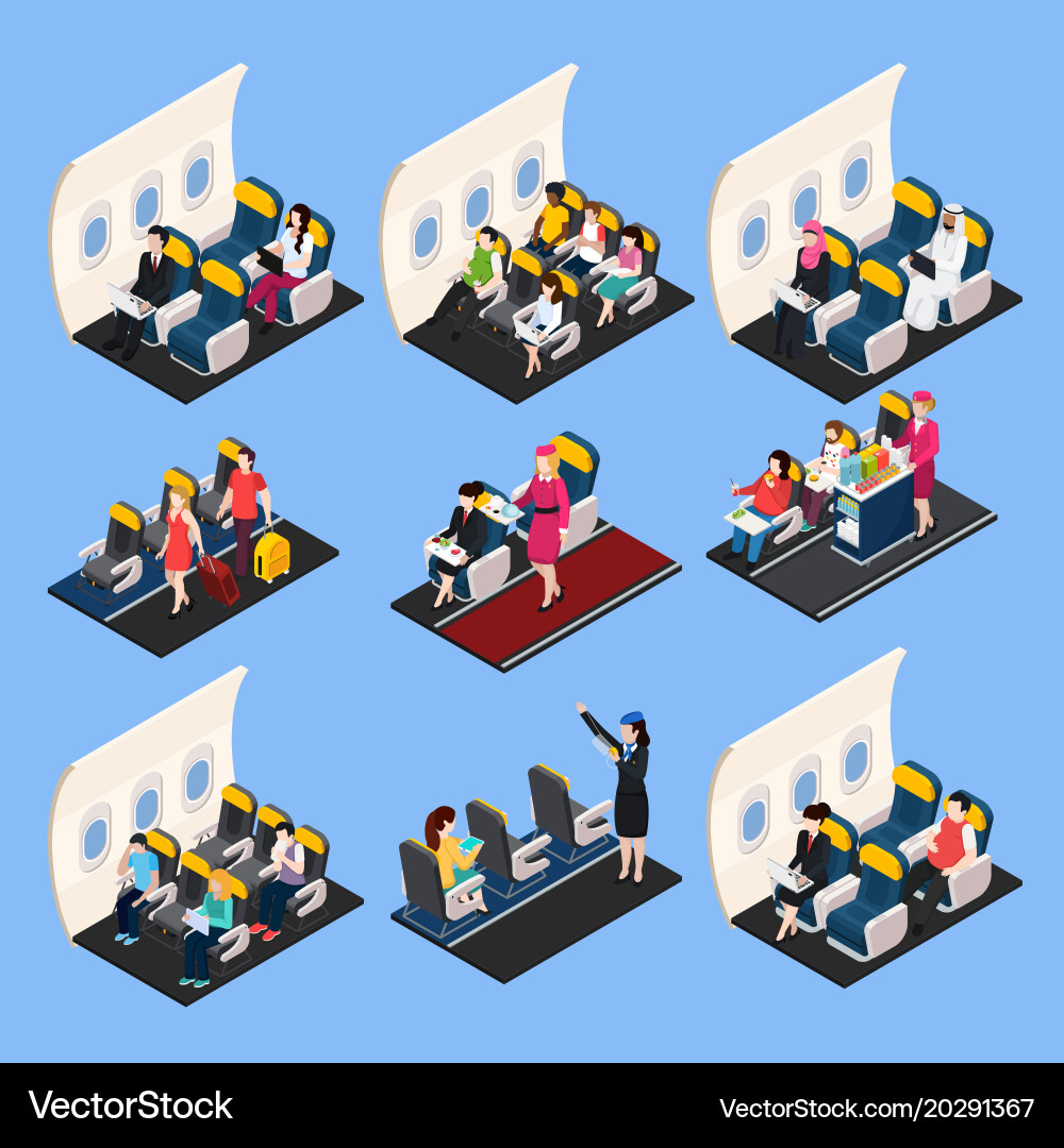 Airplane passengers composition set Royalty Free Vector
