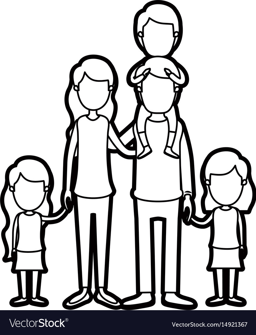 Caricature thick contour faceless group family Vector Image