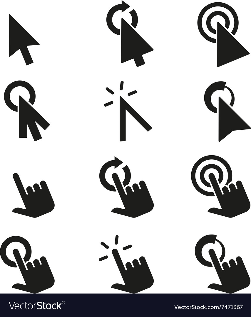 Click icons and hand cursor signs set Royalty Free Vector