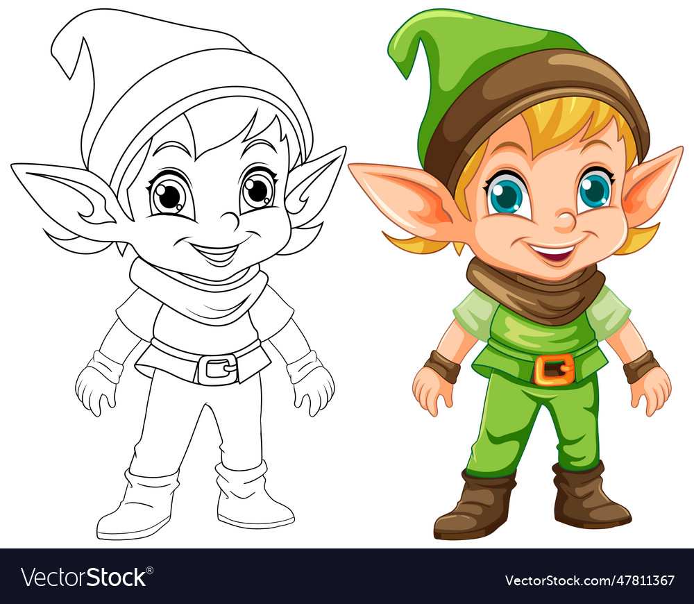 Cute elf cartoon character outline for colouring Vector Image