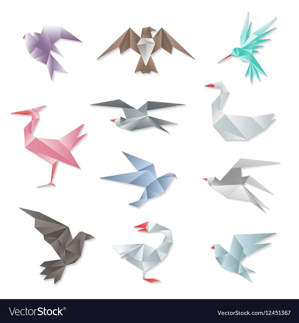 Origami Bird Set 3d Abstract Paper Flying Birds