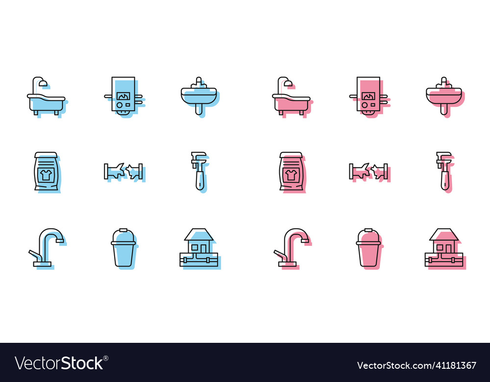 Set line water tap bucket bathtub supply pipes Vector Image