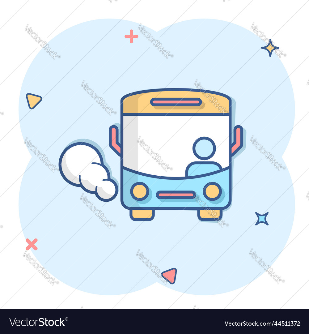 Bus icon in comic style coach cartoon on white Vector Image Bus icon in comic style coach cartoon on white Vector Image
