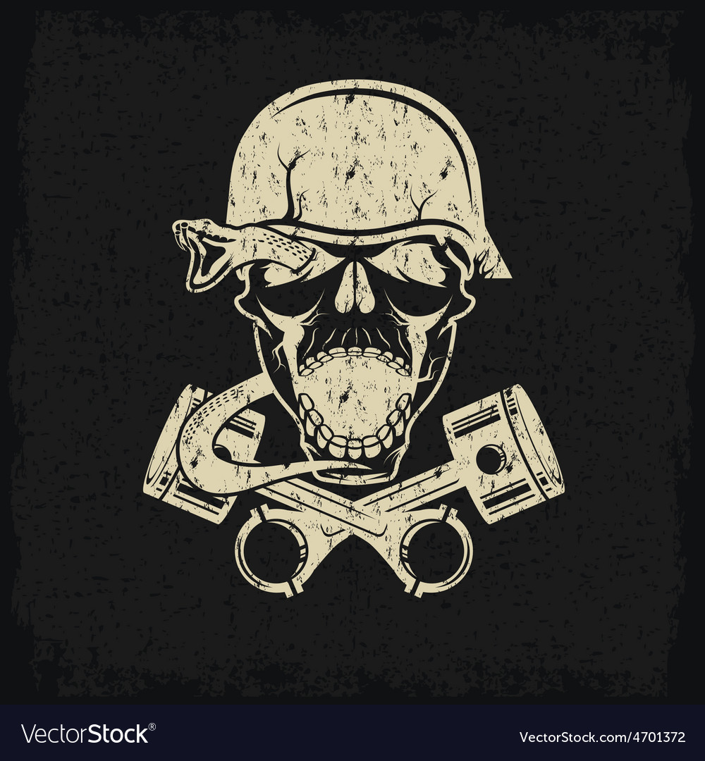 Grunge biker theme label with pistons snake Vector Image