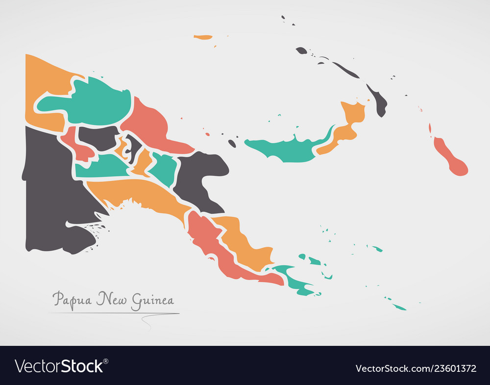 Papua new guinea map with states and modern round Vector Image