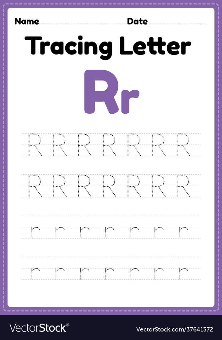 Tracing letter r alphabet worksheet for Royalty Free Vector