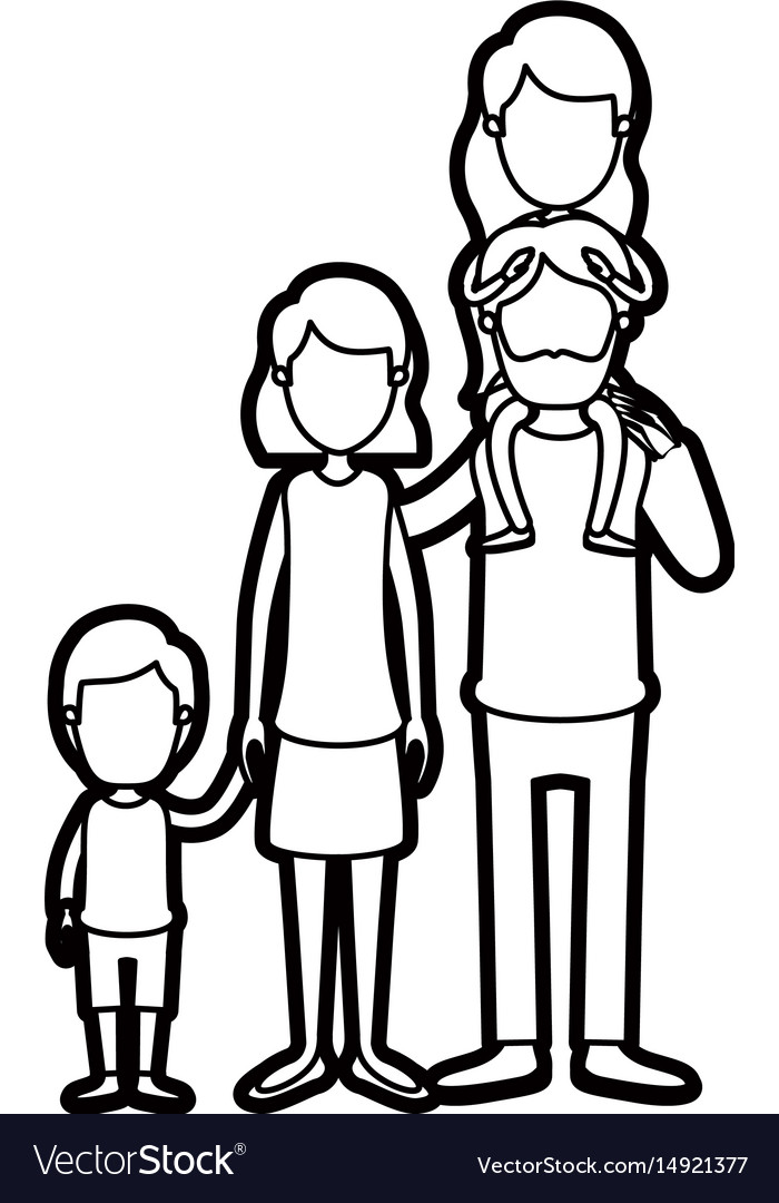 Caricature thick contour faceless big family Vector Image