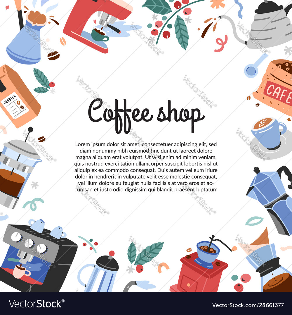 Coffee Shop Banner Template Decorative Frame With Vector Image