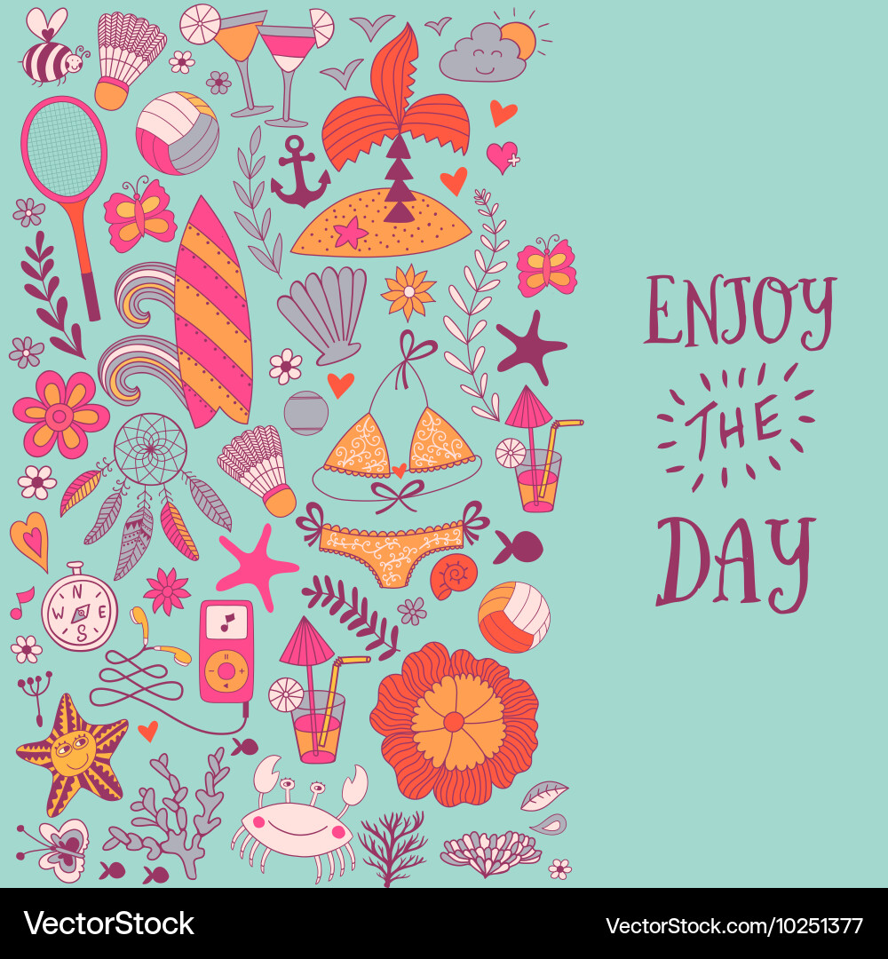 Summer vacation hand drawn elements Royalty Free Vector