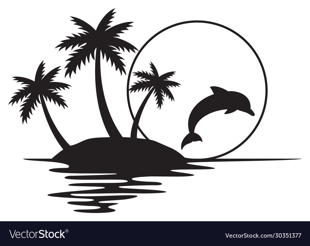 Download Clip Art Eps Svg Pdf Png Dxf Jpeg Palm Tree Sunset And Dolphin Cut Files For Cricut Clip Art Tropical Island Sunset Summer Design Art Collectibles