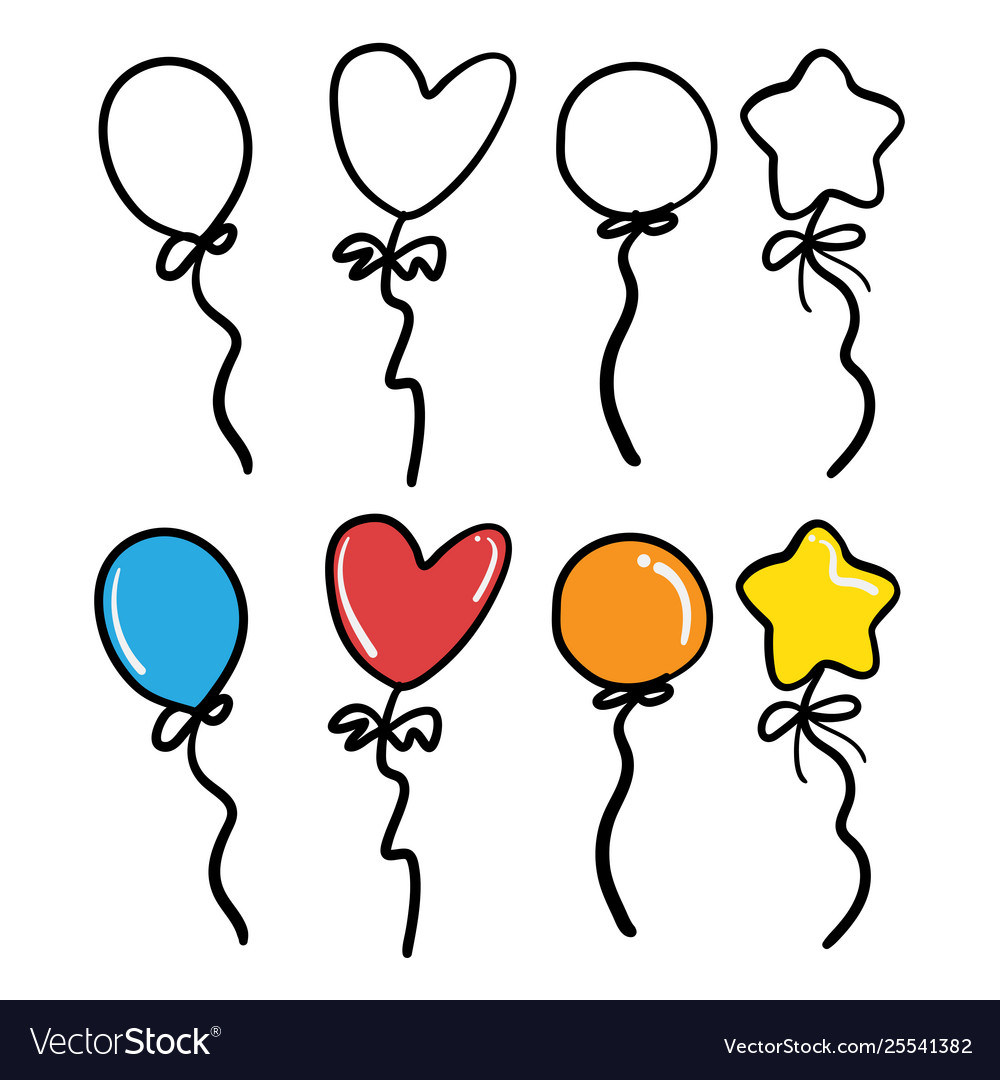 Balloon birthday outline, Flatstyle cartoon drawing 9692842 PNG