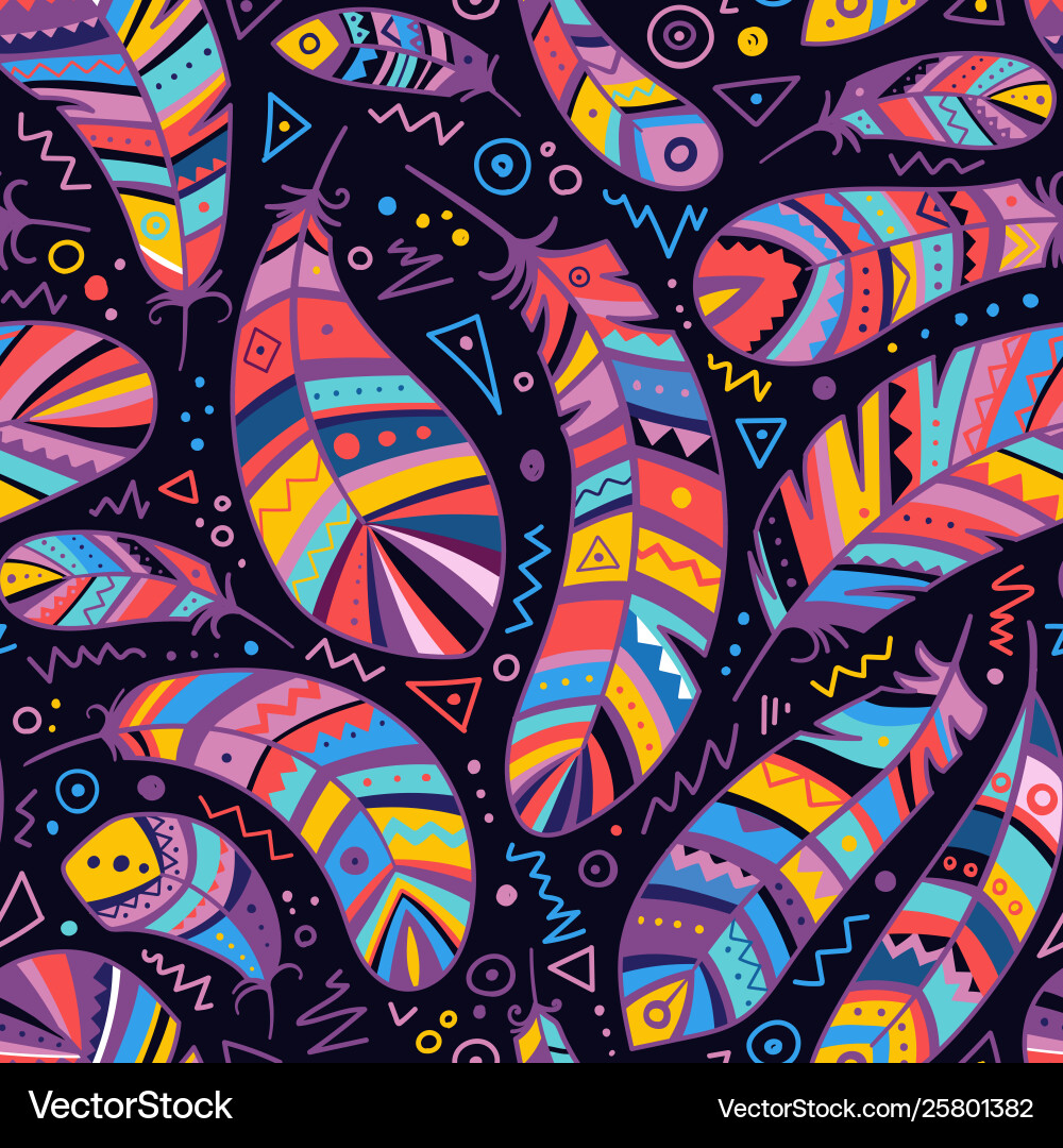 Feathers seamless pattern in boho style Royalty Free Vector