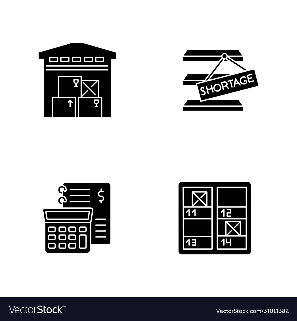 Warehouse management black glyph icons set on Vector Image