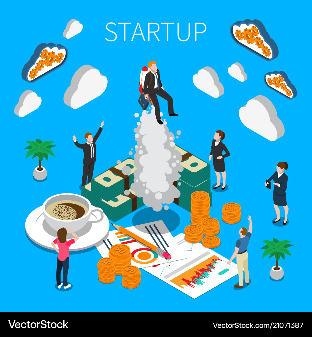 Business startup isometric composition Royalty Free Vector