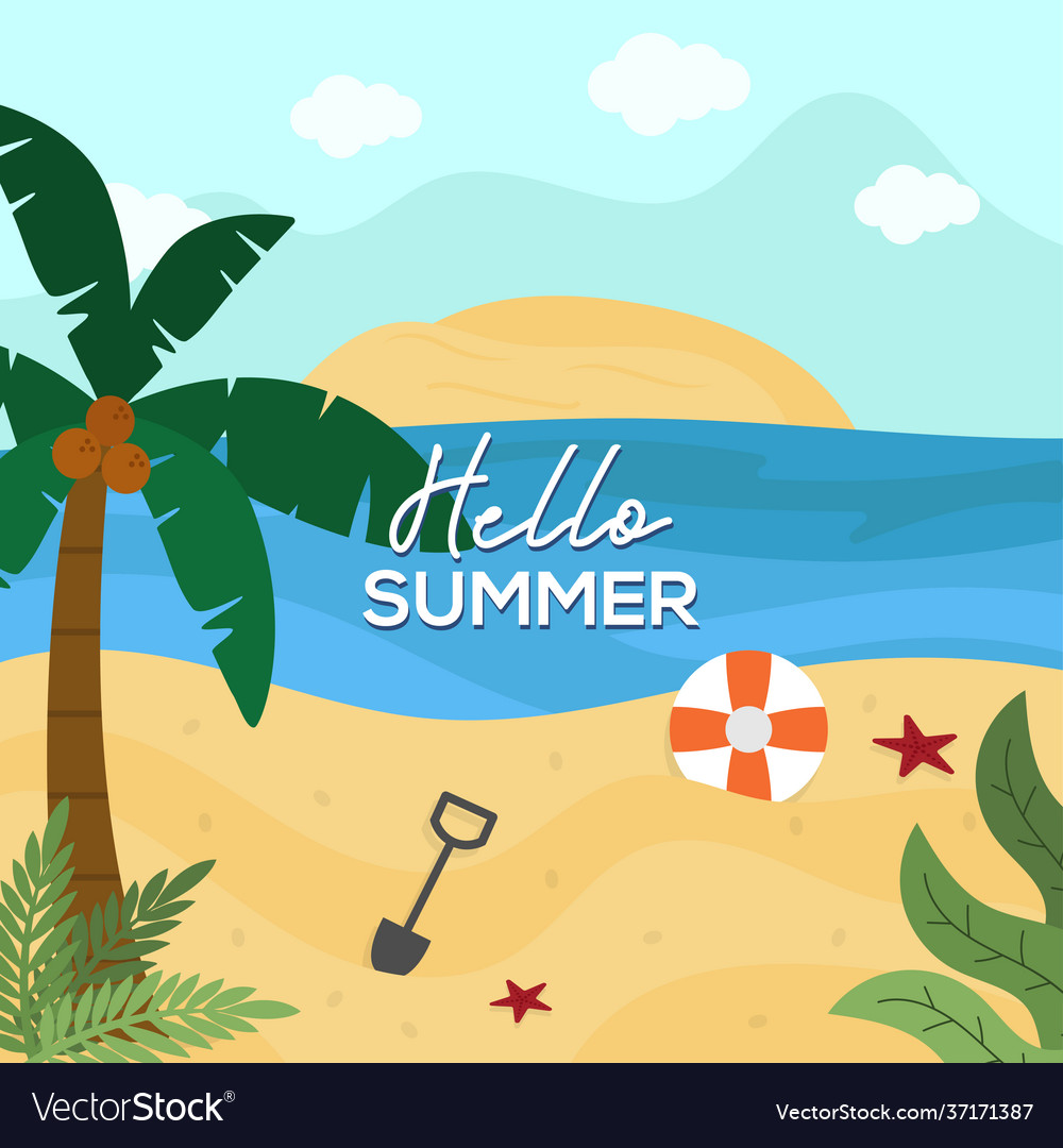 Hello summer flat design beach recreation design Vector Image