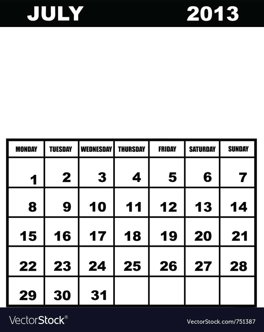 July calendar 2013 Royalty Free Vector Image VectorStock July calendar 2013 Royalty Free Vector Image VectorStock