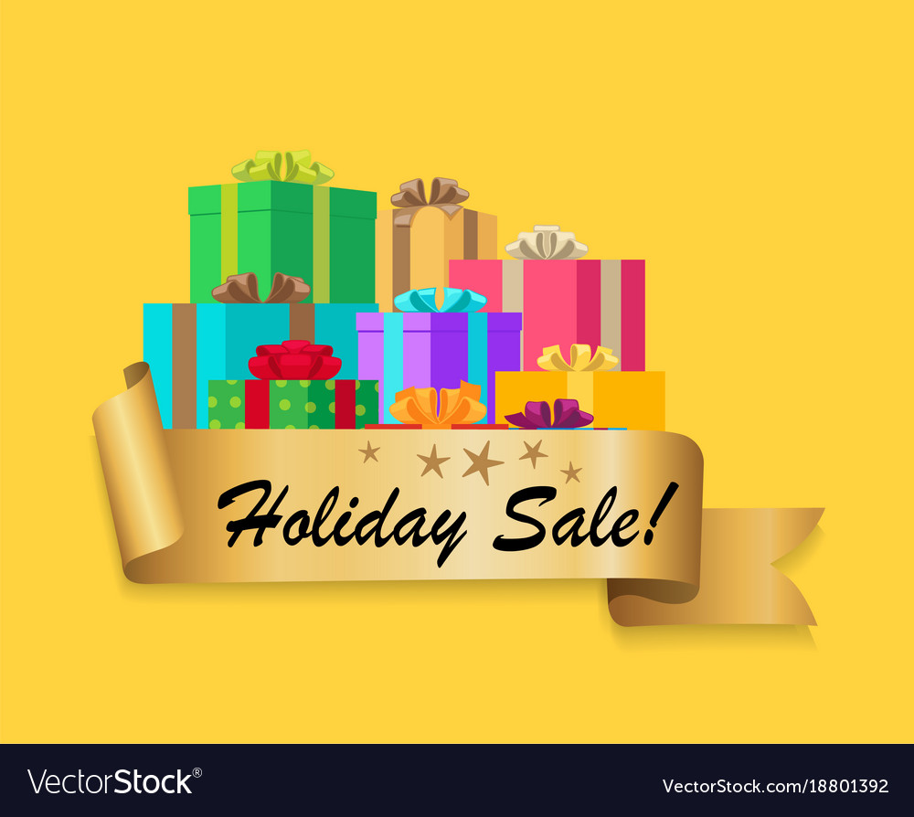 Five star holiday sale gold ribbon gift boxes Vector Image