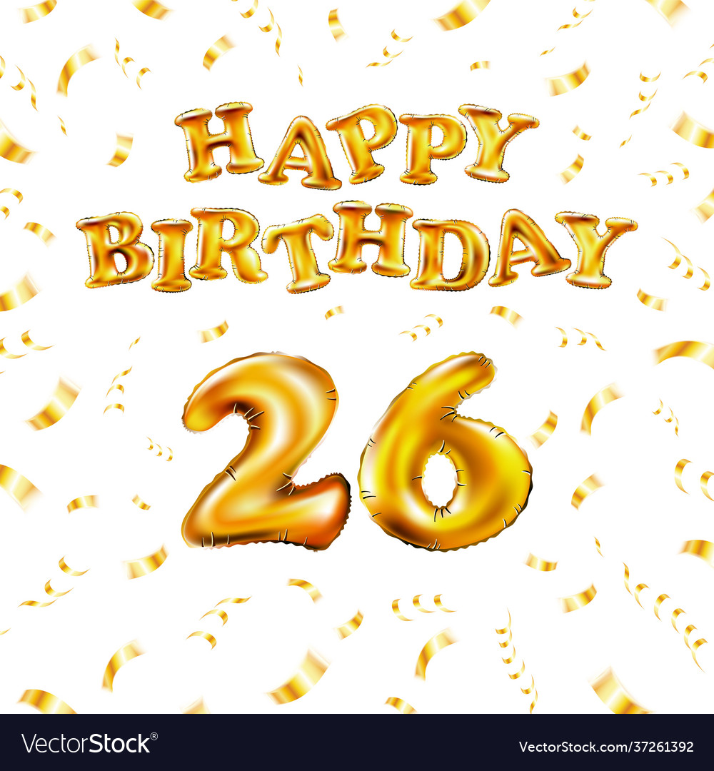 Golden number 26 twenty six metallic balloon Vector Image