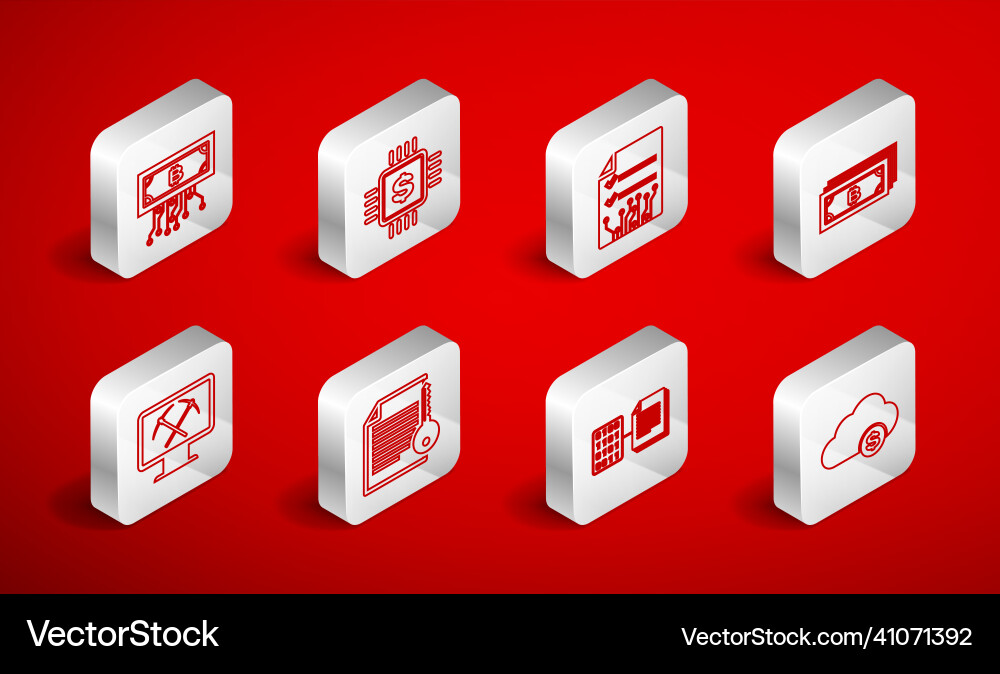 Set line cryptocurrency cloud mining processor Vector Image