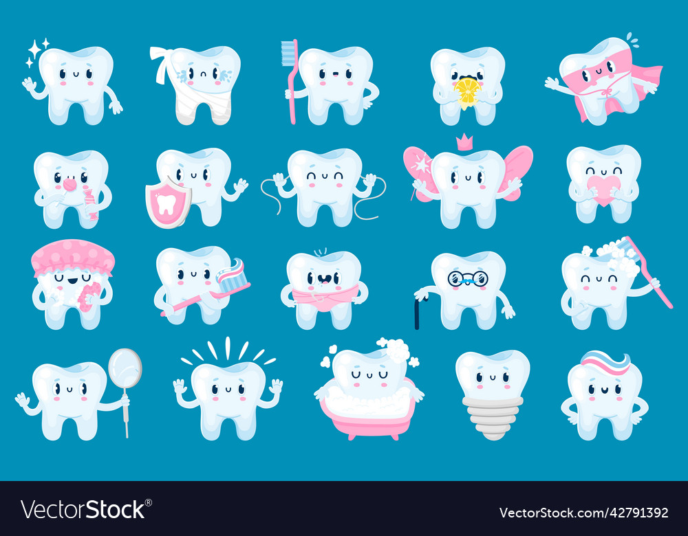 Teeth with face cartoon dental health and care Vector Image