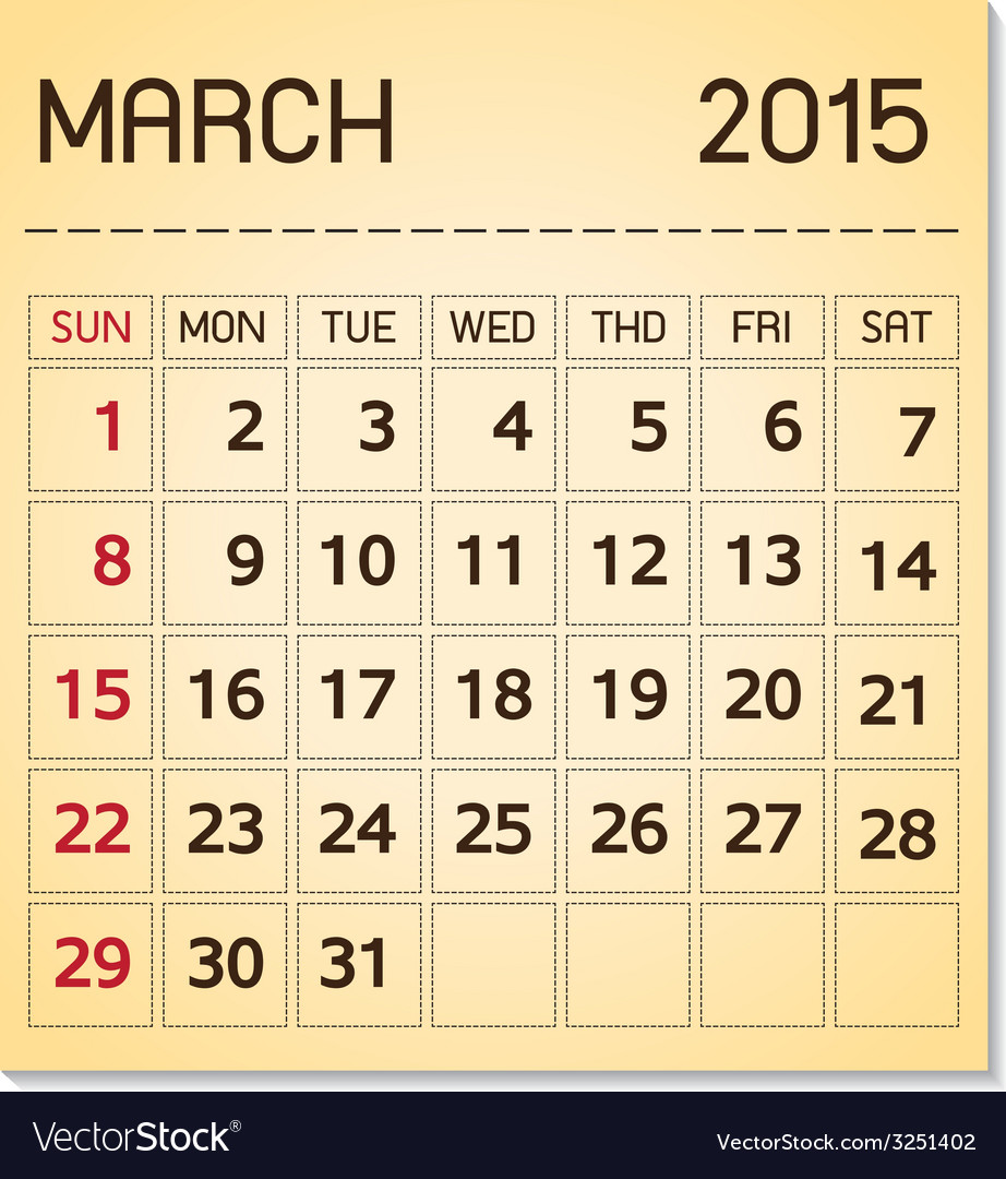 Calendar 2015 03 march Royalty Free Vector Image