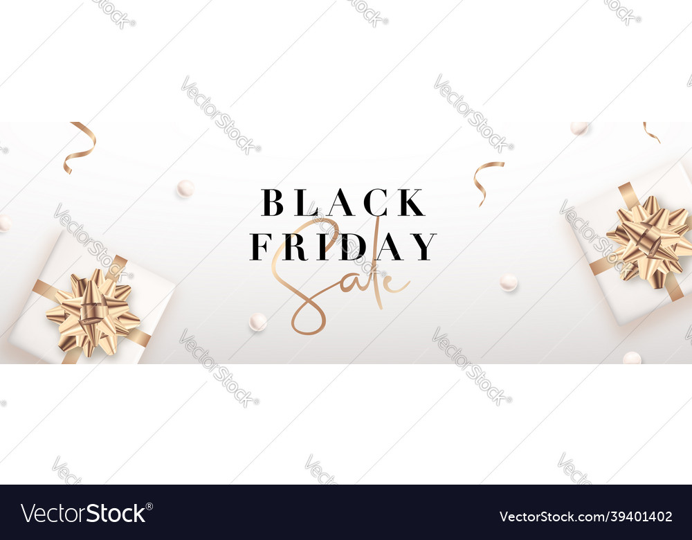 Light aesthetic sale banner with realistic gifts Vector Image