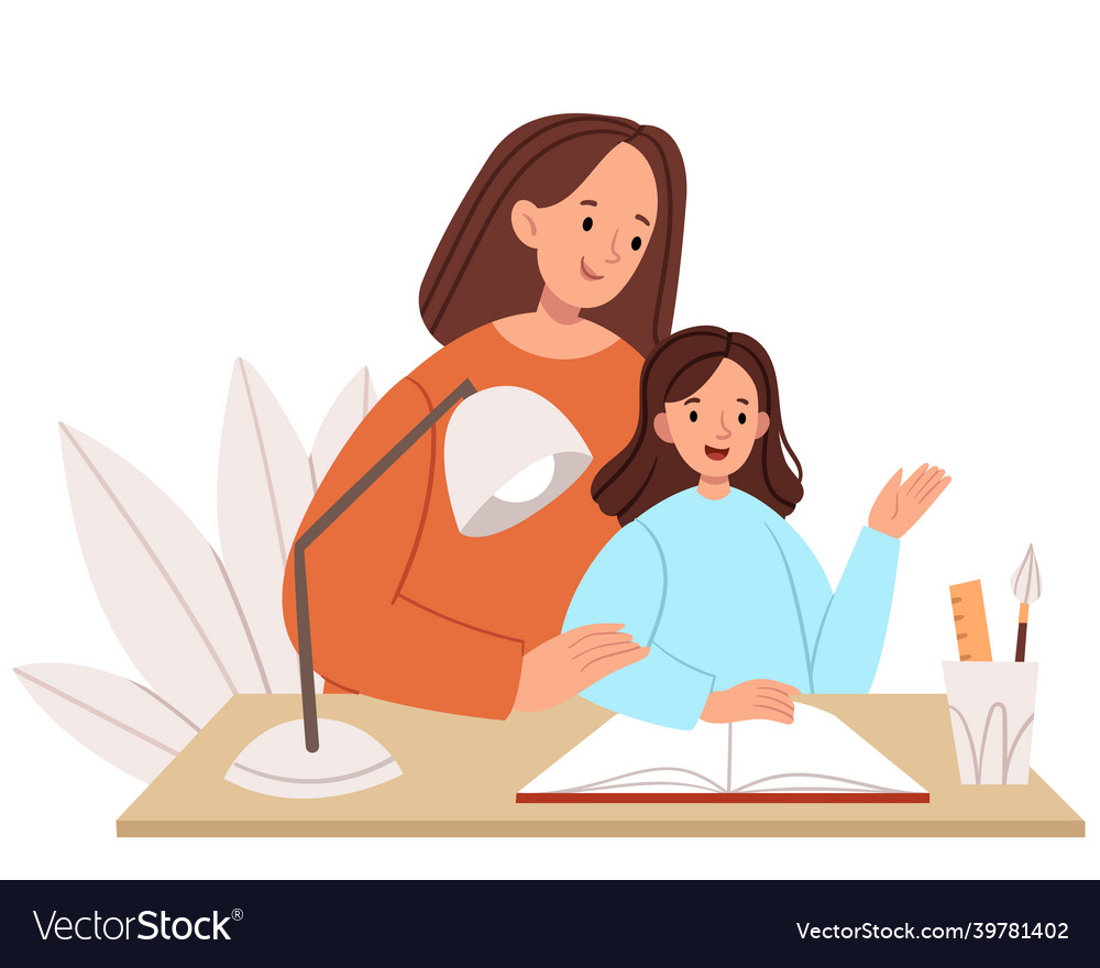 Mom teaches lessons with her daughter Royalty Free Vector