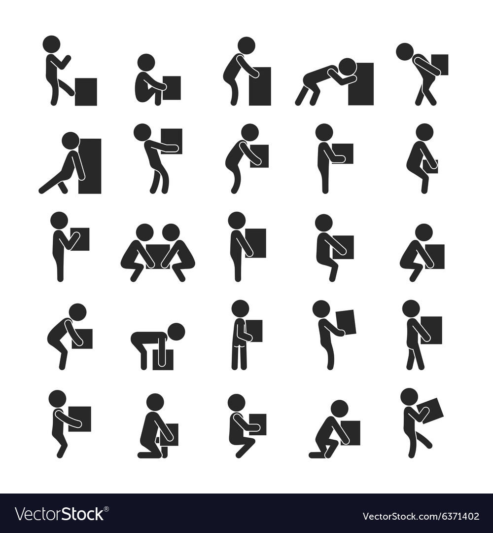 Set of man moving box human pictograph icons Vector Image