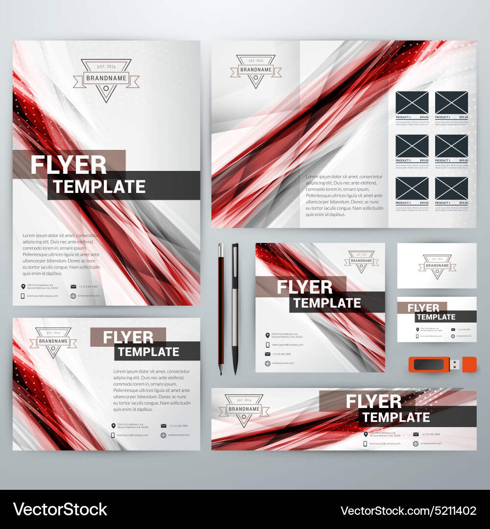 Set stationery design templates flyer booklet Vector Image