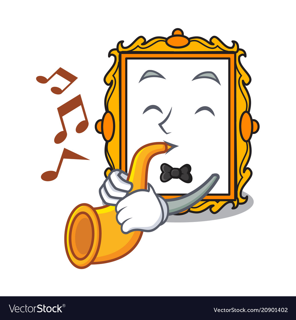 With Trumpet Picture Frame Mascot Cartoon Vector Image