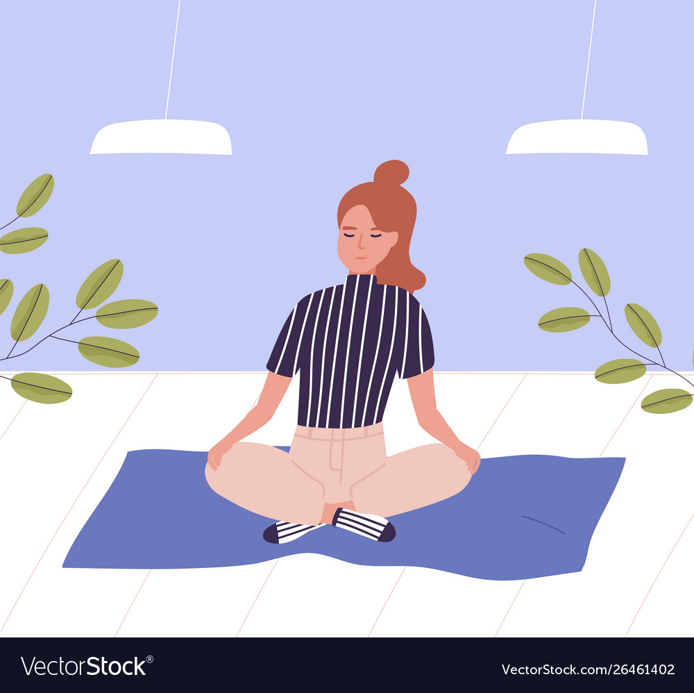 Woman with closed eyes sitting cross legged and Vector Image